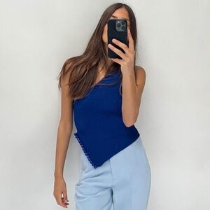 Zara Europe Royal Knit blue asymmetrical top
